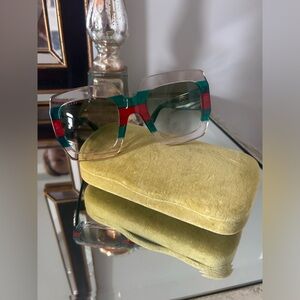 ⭐️⭐️GUCCI⭐️⭐️ Sherry line Red/Green/Clear square sunglasses with velvet case EUC